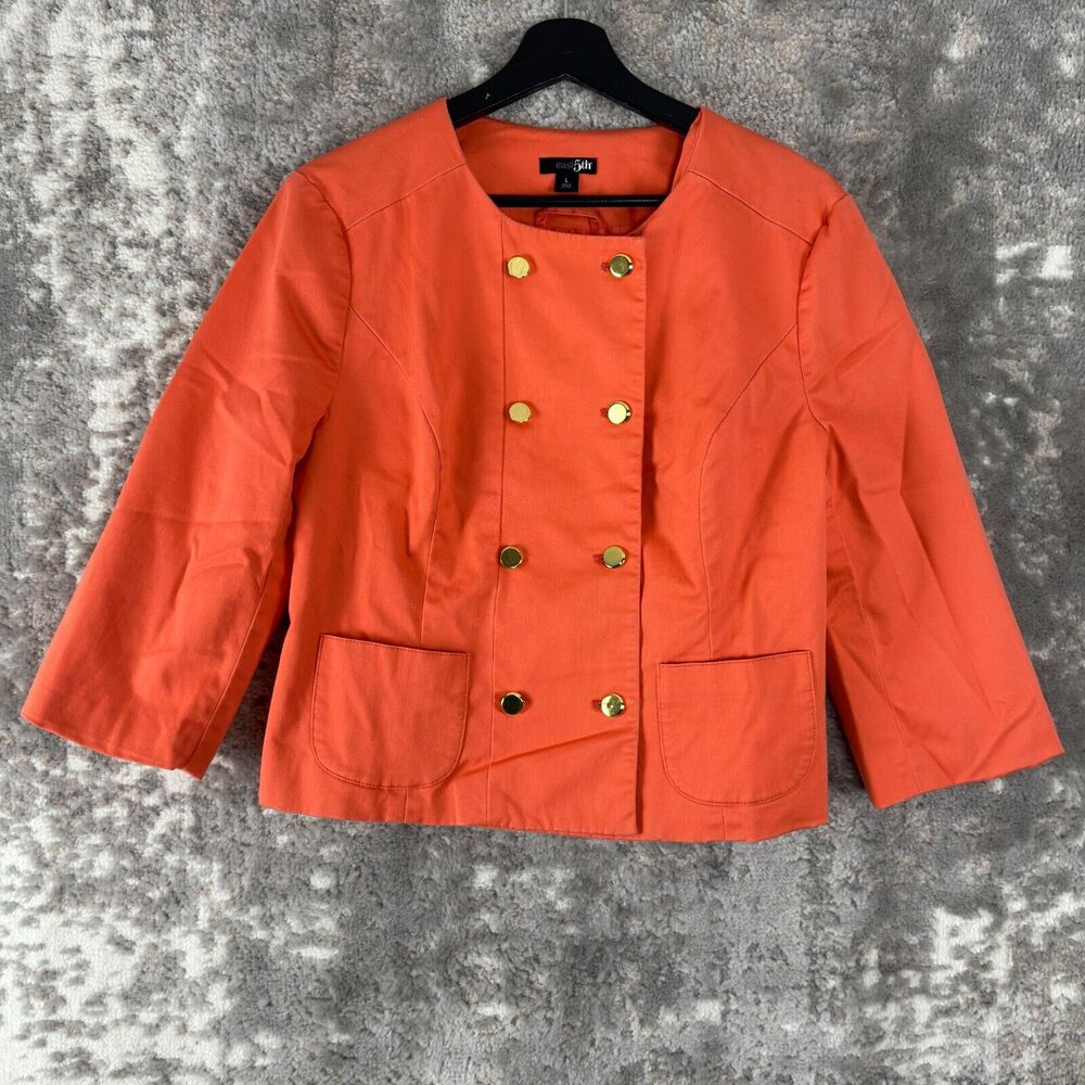 East 5th Sz L Cotton Blend Button Jacket Orange 3/4 Sleeve Short Button Outdoor